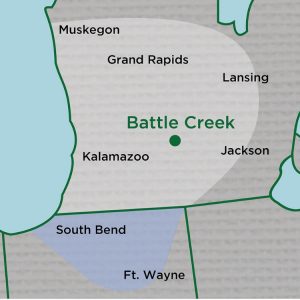 Northern Indiana service area map square - Gallagher Uniform