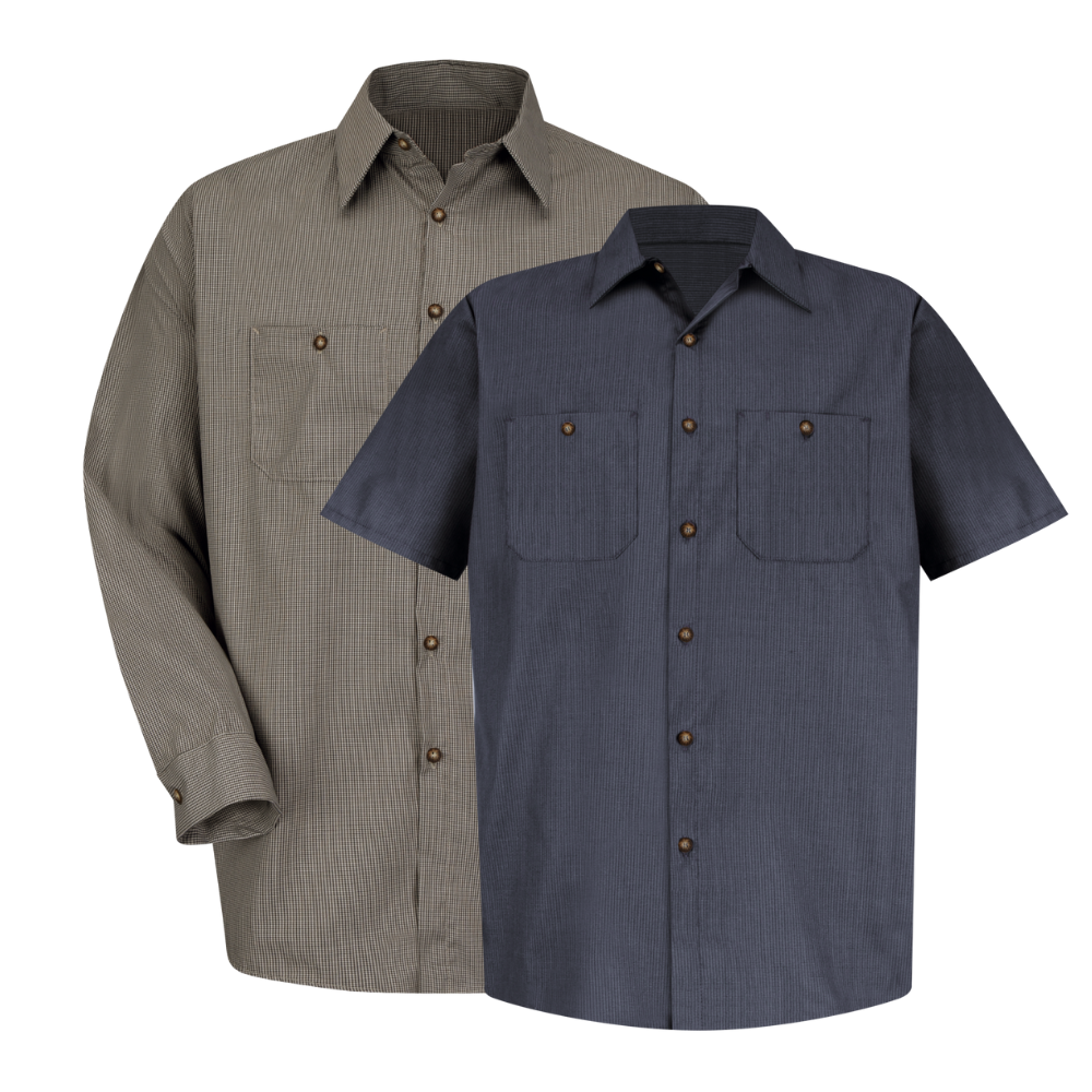Long-sleeve and short-sleeve Micro-check industrial work shirts
