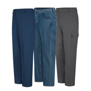 Industrial maintenance pants. Jeans, slacks, and cargo pants.