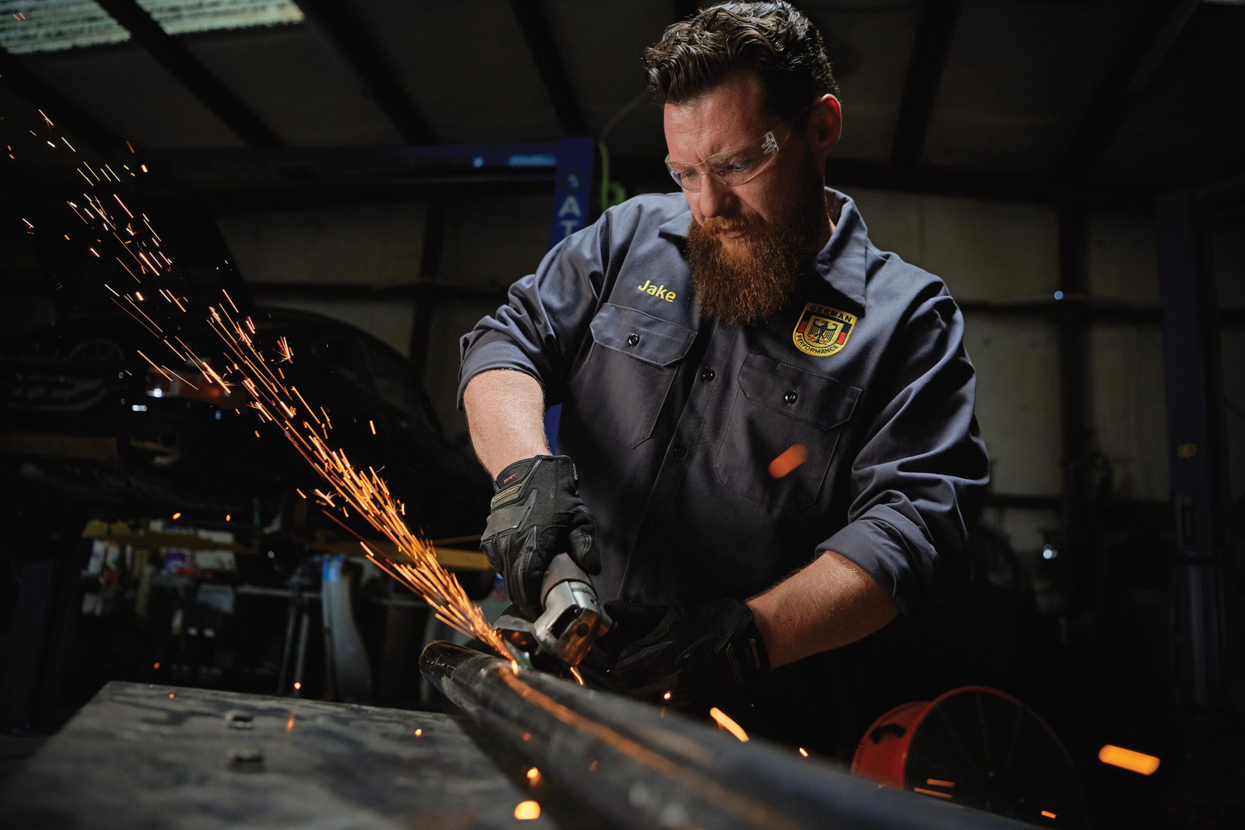 Automotive Worker in FR (flame-resistant) garment welding