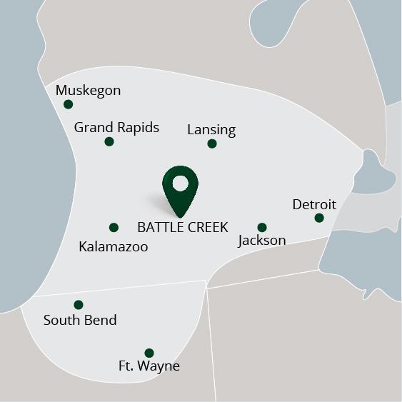 Gallagher Service Map Mid michigan - Muskegon, Grand Rapids, Kalamazoo, Battle Creek, Lansing, Jackson