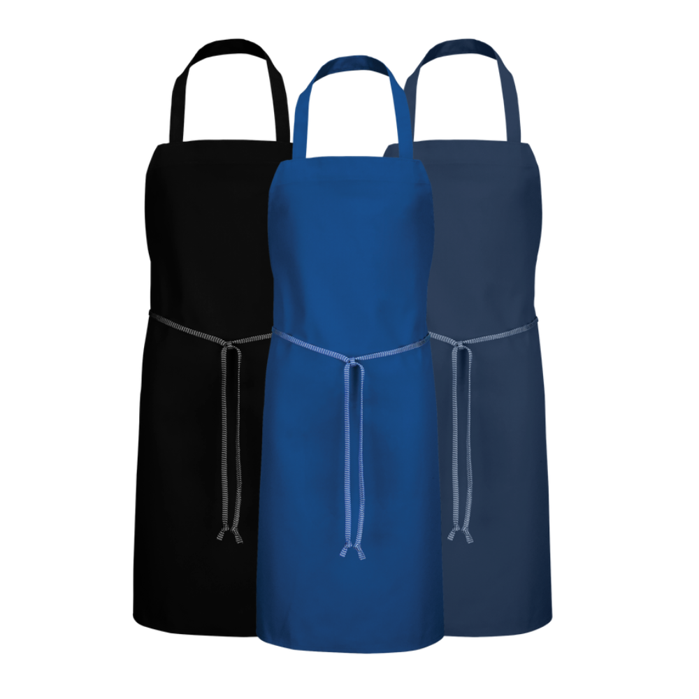Blue, navy, and black kitchen aprons